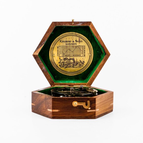 Magnetic Brass Gilbert Compass with Wood Box 3 Inch Heavy Duty for Navigational - Picture 9 of 17